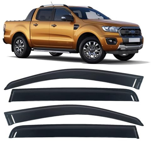 ALIEDA 4 Stück Auto Windabweiser, Regenabweiser, Seitenfenster Luftabweiser, Für Fo-rd Ranger Wildtrak 2012-2022 XL XLT T6 T7 T8, Antibeschlag Schatten Außenzubehör