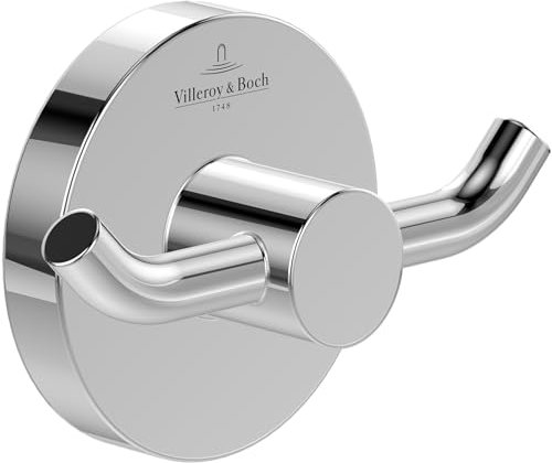 Villeroy & Boch Elements - Tender Doppel-Handtuchhaken, Handtuchhalter für Wandmontage, Wandhaken aus Zink, Zubehör Bad, Badhaken rund, 76 x 32 x 54 mm, Chrom