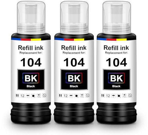 UniPlus Tinte E104 Kompatibel für Epson E104 Multipack Schwarz Druckerpatronen ET-2870 ET-2820 ET-4800 ET-1810 Kompatibel für Epson Ecotank ET-2826 ET-4810 ET-2810 ET-2814 ET-2840 ET-2720 ET-2825