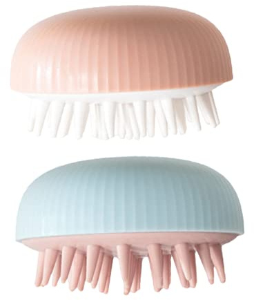 Cepillo de Masaje de Cabeza de Silicona 2 Piezas para Lavado | Rosa y Azul, Agarre Fácil, Uso en Ducha, Formato Compacto para Cuidado del Cuero Cabelludo