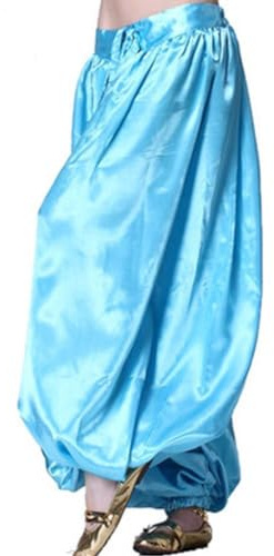 MUNAFIE Pantalon en Satin de Carnaval Arabe de Danse du Ventre,Pantalon de Costume Brillant de Danse de Zumba Bleu Ciel