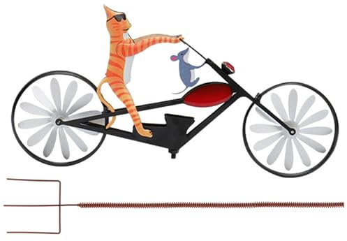 Metall-Windspiel Für Den Garten Niedliches Tier Auf Fahrrad Windmühlen Für Den Garten Vintage-Fahrrad-Gartendekoration Niedliches Windspiel Fahrrad-Windspiel Garten-Windmühlenteile Für Den Hof Katze U