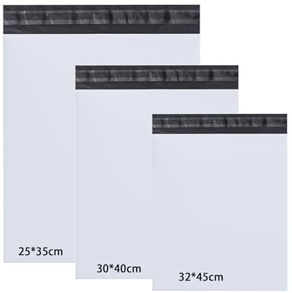 Rshuhx Versandbeutel Plastik Versandtaschen 25cm*35cm/ 30cm*40cm/ 32cm*45cm Versandtüten für Kleidung Kleine Schuhbox Hemd und Pullover Selbstklebend und Blickdicht (3 Tailles Mixed 30pcs Weiß)