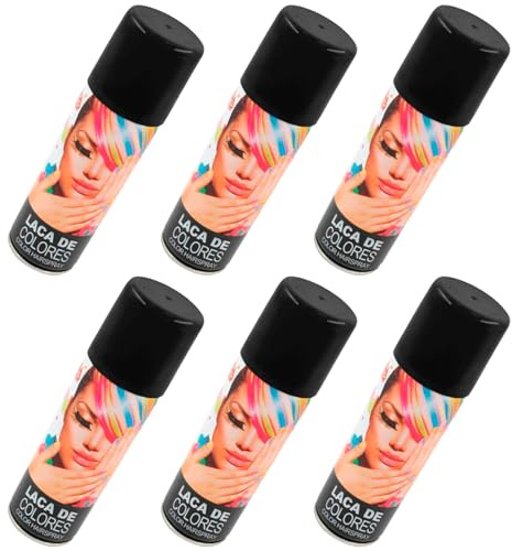 Tradineur - Pack de 6 Lacas para Pelo en Spray para Halloween - Cantidad: 125 ml - Accesorio para Disfraz de Carnaval, Fiestas, Cosplay, cumpleaños, Adulto - Color Negro