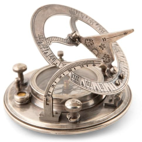 Reloj de sol plegable de 3.60 x 1.15 pulgadas y brújula de marinero de aluminio pulido, decoración náutica de escritorio.