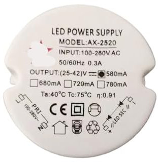 BSAXITHZB Alimentatore Circolare a Corrente costante a LED NVC, Alimentatore trasformatore for faretti a Binario 12W24W18W (Color : 25W/25-42V/580mA)