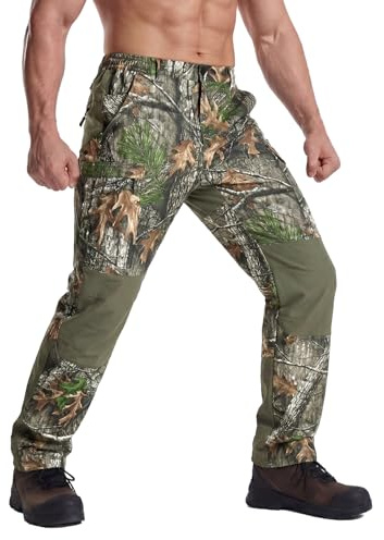 LOOGU Pantaloni da Caccia mimetici da Uomo, Resistenti all'Acqua, silenziosi e opachi, Pantaloni mimetici da Uomo con 6 Tasche