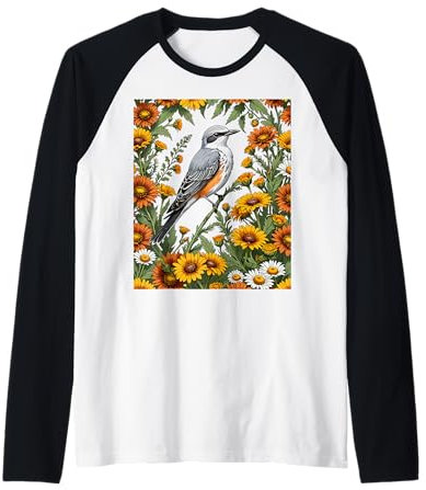 Oklahoman Flycatcher Bird Surrounded By Gaillardia pulchella Raglan Baseball Tee