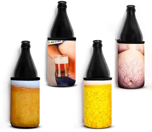 Bäng Läng Flaschenkühler für Bierflaschen und Dosen – (0,5l) – Langhaltende Kühle, Hairy Bare Beer 4stk.