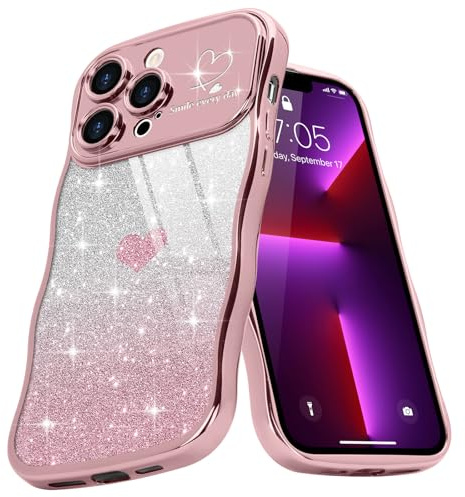 Teageo Hülle für iPhone 13 Pro Max Glitzer Wellenform Curly, Rotgold | Stilvoll Galvanisierte Blendend TPU Stoßfest Abdeckung Case