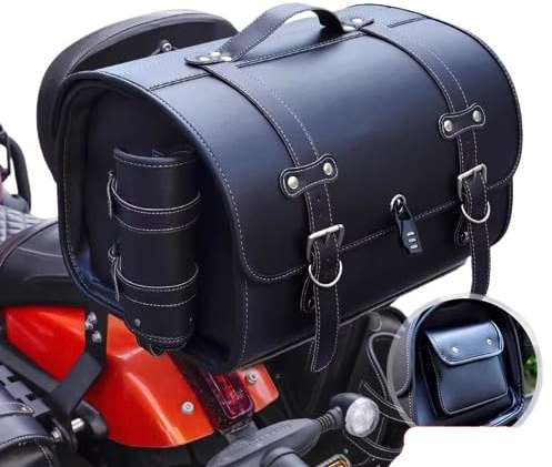 ZHSDMB Motorrad Hecktasche für Vespa GTS GTV 250 300, Wassersichte Motorrad Hecktasche, Große Kapazität, Motorrad Werkzeugtasche Leder wasserdichte Packtaschen,A-Black