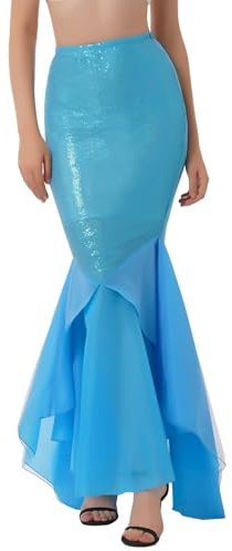 ranrann Costume Sirène Femme Jupe Queue de Sirène Déguisement Sirène Adulte Jupe Costume Carnaval Halloween S-4XL Bleu S