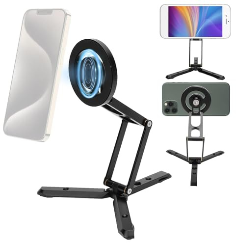 Garsent Magnetic Phone Tripod, Foldable for IOS 15/14/13/12 Plus Pro Series, Cell Phone Tripod Mount Handle Smartphone Desk Stand Travel