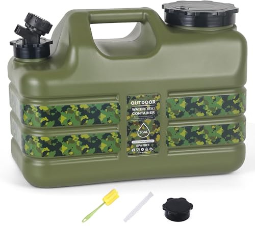 ASIEIT Bidón de Agua con Grifo de 11L, Bidón de Agua para Camping, Tanque de Agua Portátil Multiusos sin BPA, Tanque de Agua para Camping con Asas, Bidón Antifugas, para Emergencias y Exteriores
