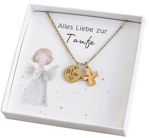 Kette mit Schutzengel Taufkette Engel mit Gravur Silber Gold Roségold Taufgeschenk Mädchen Junge Patenkind Geschenk zur Taufe Kommunion Geburt