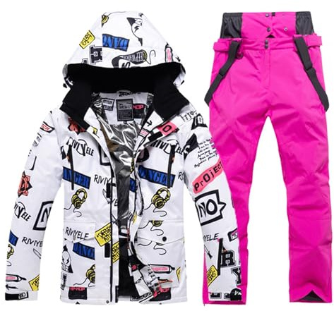 Skianzug Herren 2 Teilig Set Wasserdicht Snowboard Set Winter Snowboardjacke Langlaufski Set Warm Thermoanzug Schneeanzug Skibekleidung Thermo Overall Ski Anzug