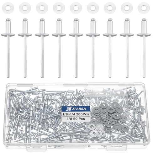 JTAREA 250 Pièces Rivets Aveugles en Aluminium 3,2 × 6,4 mm avec Rondelles Rivet à Bout Ouvert Rivets Pop Tete Large (Argent)