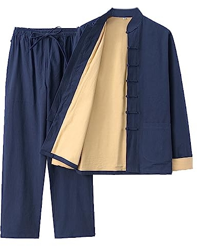 Traje de Artes Marciales para Hombres, Ropa Tradicional China, Traje Tang, Uniformes de Kung fu, Camisa y pantalón de Manga Larga, Ropa de Tai Chi de Lino y algodón, Uniforme de meditación