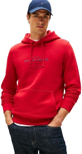 Tommy Hilfiger herr oval grafitisk huvtröja MW0MW40864 pullover huvtröja, röd, M, Röd (medium röd), M