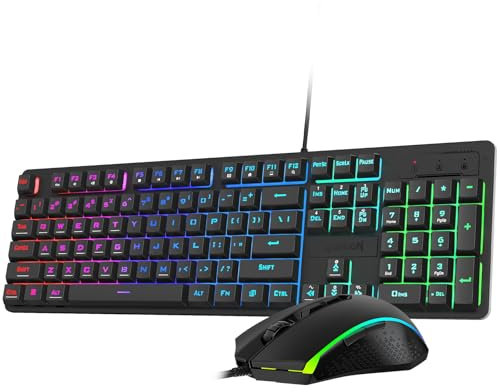 Redragon Updated S107 Gaming Keyboard and Mouse, RGB Gaming Keyboard and 10000 DPI Mouse Combo with 25-Key Anti-Ghosting, 1K Hz Programmable Mice with Software, Plug & Play to PC, Laptop [Upgrade]