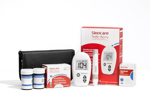 Kit de Prueba de Diabetes sinocare Safe-Accu, Monitor de glucosa en sangre, con 50 tiras reactivas y 50 dispositivos de punción y estuche en mg/dL