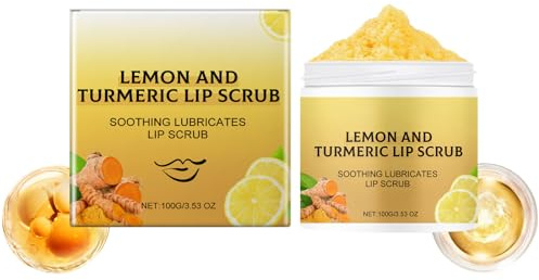 Natural Turmeric Lemon Lip Scrub For Dark Lips, Natural Exfoliating & Turmeric Lip Scrub and Balm for Dry 50g