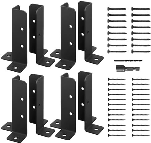 IWTTWY 4 Pcs Heavy Duty Steel Bolt Down Fence Post Support, Adjustable Fence Repair Stakes with Screws, Metal Fence Brackets for Repair Tilted/Broken Wood Fence Post, Easy to Install & Double Firm