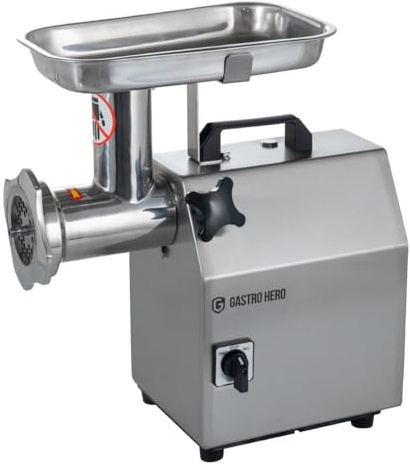 GastroHero Fleischwolf, 220 kg/Stunde, Edelstahl FWE220 | 2 Lochscheiben Ø 6 mm & Ø 8 mm, multifunktional, Hackfleisch, Pasteten oder Brotaufstriche, einfache Handhabung, 46x23x47 cm