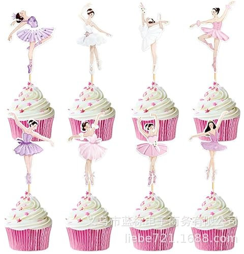 Disnace 24 Piezas Set de Decoración para Tartas de Bailarina, Decoración de Tarta de Cumpleaños para niñas, Adornos para Postres y Magdalenas para Fiestas de Cumpleaños y Baby Showers, Navidad