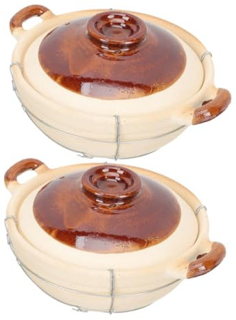 ULTECHNOVO 2 Pezzi Casseruola Monocomando Pirofile Per Forno Vaso Di Terracotta Cinese Pentola Di Terracotta Coreana Pentola in Ceramica Portapiatti in Casseruola Teglia Ferro Da Stiro Beige
