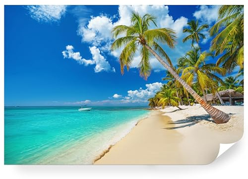 Fototapete Meer und Strand Vlies - Vliestapete Tapete Wandtapete Motivtapeten Vliestapeten Wohnzimmer Schlafzimmer Bildtapete Natur Tropische Landschaft Palmen Meeresblick 270x180cm