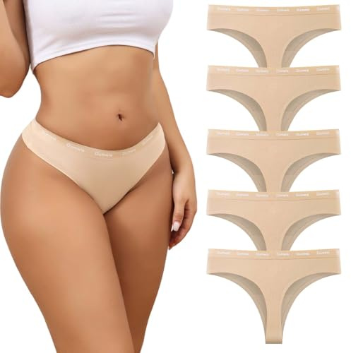 Dumwis String Tanga Damen Baumwolle,Seamless Slips Unterwäsche Frauen,Unterhosen Damen Nahtlos,Nahtlose Thong Panties,5Er Pack Ohne Naht Underwear Women Invisible,Unsichtbare Sportunterwäsche