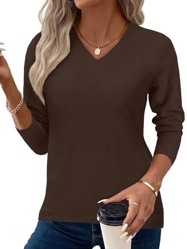Yutdeng Maglione Donna Leggero a Maniche Lunghe con Scollo a V Maglioncino Lavorato a Maglia Elastico Knitted Pullover Sweater vestibilità Classica