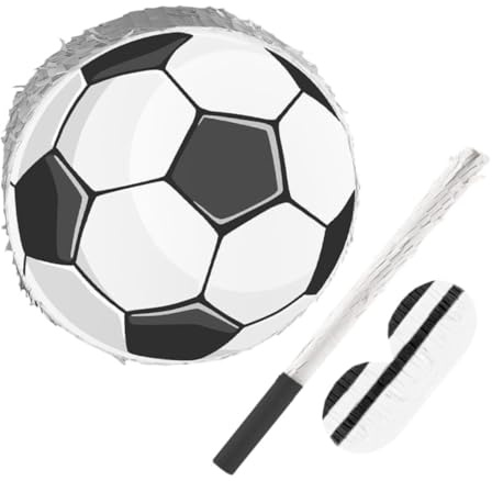 GARIOUANS Pignatta Forma Pallone Da Calcio Con Anello Sospensione e Mazza Inclusa Realizzata in Cartone Robusto Con Decorazioni Crespa Per Feste Compleanno Tema Sportivo e Giochi Per Ragazzo