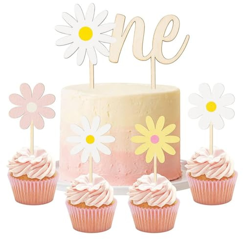 XENQITO 5 Piezas Tartas Margaritas Topper, CumpleañOs Topper DecoracióN, Daisy Cupcake Topper Tarta, Decoracion Tartas CumpleañOs Infantil, Topper para Tartas, Decoracion de Pastel