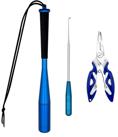 Wonwood_direct Fischtöter, Fisch Totschläger Angelzange Set, Fischbetäuber mit Rutschsicherer Griff Angelzubehör, Hakenlöser Angeln für Anfänger Angler im Freien Hecht Splitringzange Edelstahl (Blau)