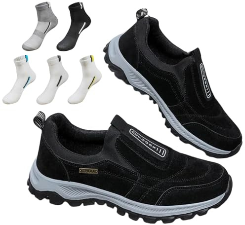 Zapatos ortopédicos para hombre, zapatos para caminar con soporte de arco, zapatos ligeros para exteriores, zapatos deportivos para senderismo y trabajo, Black, 47 1/3 EU