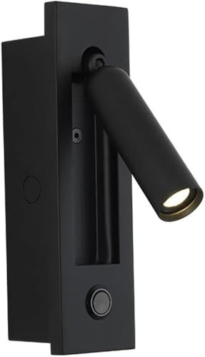 Lámpara de lectura de pared empotrada, lámpara de noche empotrada, interruptor de cable, foco ajustable a 350° + 90°, iluminación decorativa para dormitorio, hotel (negro mate - 4000K)