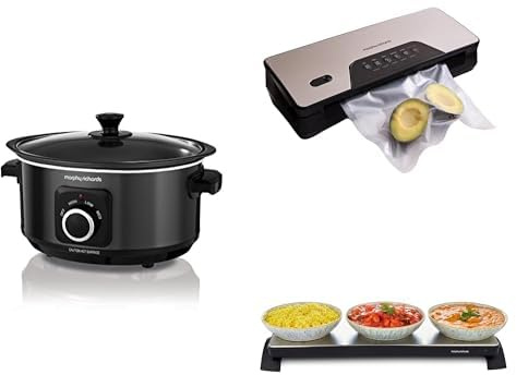 Morphy Richards Slow Cooker, 3.5L Sear & Stew Black, Vacuum Sealer & Cordless Warming Tray, Healthy Eating, Essential Batch Cooking, Social Events, Gatherings, Parties, 460012 | 432040 | 486000