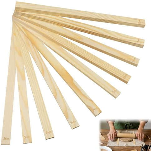10 Pcs Spessori per Mattarello in Legno, Guide Per In Legno | Bastoni di Guida Cuscinetto Ceramica, Rolling Pin Guides per Ceramiche Polimeri di Argilla Fai da Te (5 Misure-3/5/7/10/12mm)