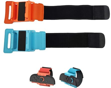 TUKEVA 2 Stück Armbänder für Joy-Con Verstellbare Elastische Armband für Just Dance Armband für Nintendo Switch 2 Controller Erwachsener Verstellbar Elastisch Handgelenkband (Blau,Orange)