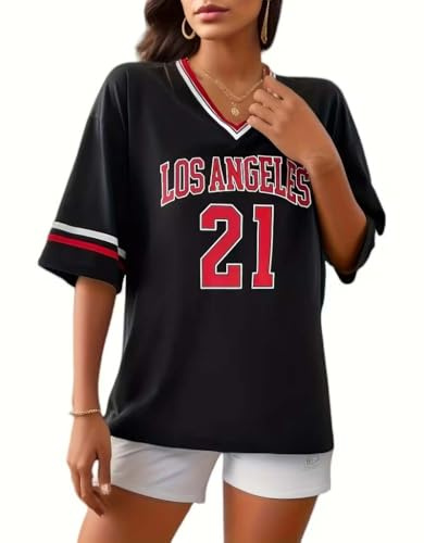 Womens V Neck 91 Los Angles Print T Shirt Ladies Stripe Short Sleeve Printed Summer Wear Casual Tees Top Sports Jersey