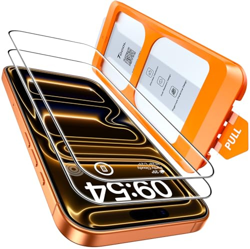 TOCOL Skärmskydd för iPhone 17 Pro Max, Automatisk Justering för Snabb Installation, 9H Hårdhet, Okrossbart Härdat Glas, HD-Transparent, 2 Pack