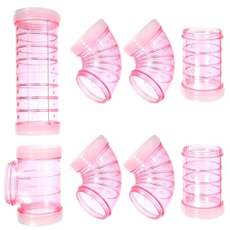 CVUTOVO Labirinto per Criceti e Porcellini D'india Tubo Esterno in Plastica Rosa, Accessori Gabbia per Piccoli Animali, Tunnel Sicuro per Esercizio e Ampliamento Habitat
