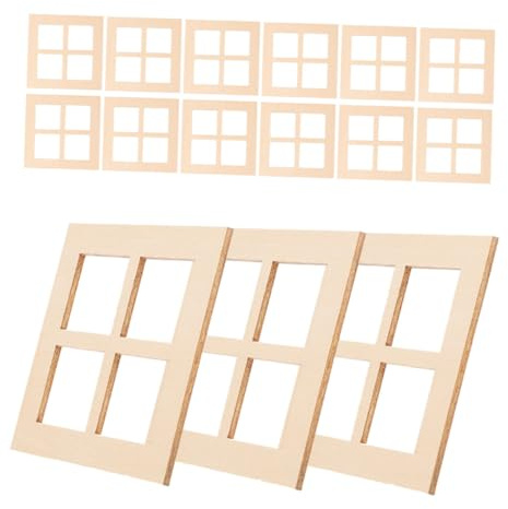 GARIOUANS 15 Pièces Mini Cadre Fenêtre Bois 7 Cm, Modèle Fenêtre Miniature Carrée pour Maison de Poupée, Décoration Micro-Paysage DIY, Accessoire Garçon et Filles, Ornement Charme