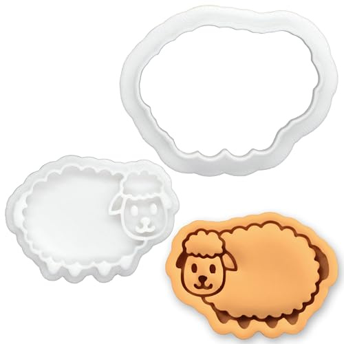 BAKERLOGY Sheep Body Mini Cookie Cutter and Stamp Set – Cute Lamb Biscuit Cutter Fondant Embosser for Farm Theme Baking, Farmhouse Cupcake Toppers, Animal Dessert Decoration Tool