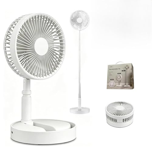 PEAMOO Portable Oscillating Standing Fan,Foldable Pedestal Fan, 7200mAh Rechargeable Battery USB Telescopic Desk Fan, Oscillating Pedestal Standing Floor Fan with Remote for Camping Bedroom Desk (A)