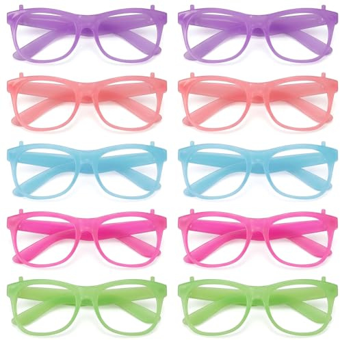 FIQLUL 10 Stück Partybrillen Glow in the Dark - Neon Party Brille Leuchtbrille Set für Erwachsene & Kinder - 5 Farben Lustige Brillen für Festival, Rave, JGA, Geburtstag, Halloween & Party Deko