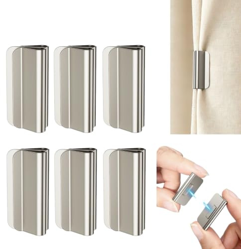 6 Pairs Magnetic Curtain Clips Hold Curtains Closed No Drill Detachable | Magnetic Curtain Magnets Closure for Indoor & Outdoor Curtains,Detachable No Drill Curtain Clips for Daily Use