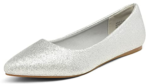 DREAM PAIRS Women's Casual Pointed Toe Ballet Pumps Slip On Ballerina Flats Shoes,Size 5.5,Silver/Glitter,Sole-Classic